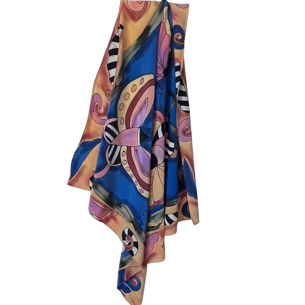 Vintage Silk Scapes Handpainted Silk Scarf Butterfly Colorful Square 32